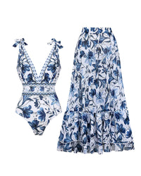 Blue Swimsuit and Skirt
